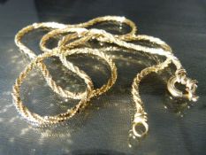 9ct Gold 24" long fancy rope like neck chain approx 2.7mm wide with fancy bolt ring type clasp.