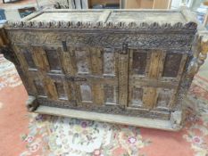 Early and Exquisite Indian hardwood marriage chest. Two plank top fitted with large cast iron