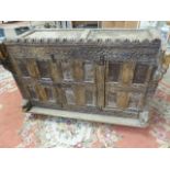 Early and Exquisite Indian hardwood marriage chest. Two plank top fitted with large cast iron