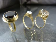 Three Vintage 9ct gold dress rings. (1) 1991 Oval smokey Quartz approx 12mm x 9.3mm across (Table