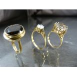 Three Vintage 9ct gold dress rings. (1) 1991 Oval smokey Quartz approx 12mm x 9.3mm across (Table