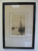 Signed etching by Judith Williams - Sailing Boats, Rye