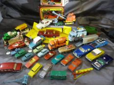 Small collection of Corgi, Dinky and Matchbox Toy cars - very few boxed over two shelves