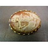 Vintage 9ct Gold Cameo brooch measuring approx: 35.24mm x 45mm across. The Pastoral scene is of a