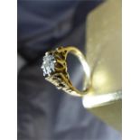 Vintage 9ct London 1969 Solitaire Diamond Ring, fancy Bark finish shoulders, with an illusion set .