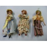 Three unmarked small Victorian Dolls made from Wire and plaster etc.