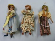 Three unmarked small Victorian Dolls made from Wire and plaster etc.