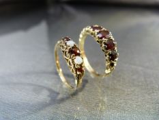 Two 9ct Gold Gem set dress rings. (1)9ct Gold 5 graduated Garnet Half Hoop dress ring. Size approx