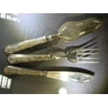 Continental Hallmarked silver fish serving set with hallmarked silver handles (800)