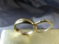 Two Band Style Dress rings - 1 QVC 14K 2.6mm wide band set with 5 small CZ stones. (2) Unmarked Gold