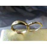 Two Band Style Dress rings - 1 QVC 14K 2.6mm wide band set with 5 small CZ stones. (2) Unmarked Gold