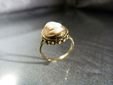 Vintage (Birmingham FkB ltd) 9ct Gold approx 15.5mm x 13mm (including mount) Cameo of a female