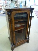 Flamed mahogany modern music cabinet with gilt pillars to side