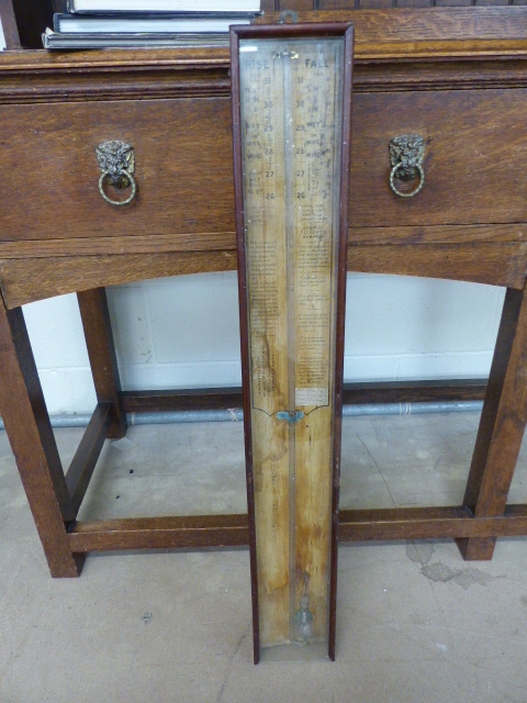 Unusual oak cased Victorian Barometer, instructions written inside the case . Maker G.P