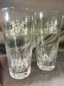 Pair of Glass Tumblers with etching to front bearing the Lion's Crest - written under LVCK to LOYNE