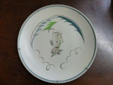 Pair of Poole Pottery plates decorated in the HJ pattern of seahorses.c.1950's One in blues and