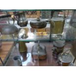 Large collection of copper and brassware kettles and pots etc