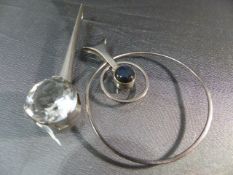 Two silver contemporary pendants (1) Sterling 925 approx 66.2mm long drop terminating in an approx