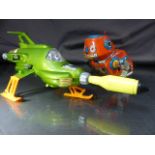 DINKY UFO Interceptor with partial packaging and a Tinplate clockwork Robot owl