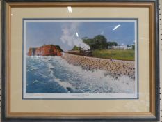 John Austin Print Limited Edition print of railway and The Langstone Cliff Hotel. 60 years