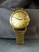 Omega Gents gold watch with champagne dial and Swiss Hallmark 18ct (750) gold case. The bracelet
