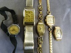 Vintage ladies watches, five in total (all A/F) one marked Rotary