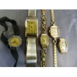 Vintage ladies watches, five in total (all A/F) one marked Rotary