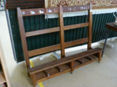 Stained pine school bench/coat rack with seat