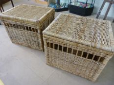Two large wicker linen baskets