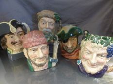 Five Royal Doulton Character jugs to include Smuggler D6616, Capt Henry Morgan D6467, Bacchus D6499,