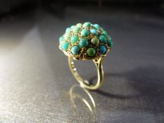 Gold Turquoise set 17.45mm diameter dome ring. Size approx UK - I and USA - 4.25. Weight approx 4.