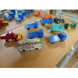 Collection of Farm Vehicles to include Three Matchbox Site Hut Trucks no.60, Daimler bus no.74,