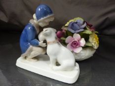 Royal Copenhagen figure of boy and his dog along with an Aynsley posie china ornament