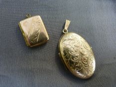 Two gold lockets - 1 ovular locket approx 50.6mm (including bale) x 26mm Wide marked 417 on the