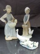 Lladro figure of Geese and Goslings along with two other Nao figures