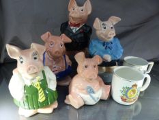Set of five Wade Natwest Piggy Banks to include the Bank Manager along with two commemorative cups