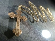 Gold cross on gold linked chain 9ct approx 6.6g