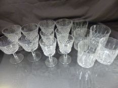 Set of six Waterford Crystal cut glass dessert wine glasses and a set of four matching Waterford