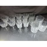 Set of six Waterford Crystal cut glass dessert wine glasses and a set of four matching Waterford