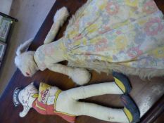 Sunny Jim 'Force Wheat Flakes' Doll and a Nora Wellings labelled to foot Mohair rabbit with dress.