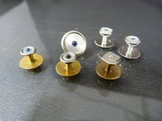 Pair of 9ct White gold collar studs set with a single sapphire along with another pair and two