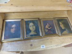 Set of four old framed prints of women