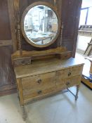 Oak dressing table with midcentury style mirror over