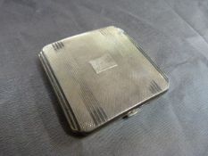 Hallmarked silver square compact Birmingham 1939 by John Rose. Engine Turned decoration to front