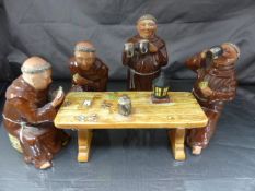 China set of Monks playing cards and drinking at a table