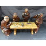 China set of Monks playing cards and drinking at a table