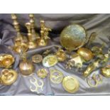 Collection of unusual Brassware - to include Brass Toby style jugs and a small brass clock by J -