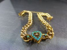 Mid Victorian approx 7.5 inch x 6.12mm wide hollow 15ct?(hallmark not clear) curb link Turquoise and