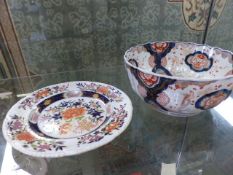 Oriental Imari handpainted fruit bowl along with a similar plate