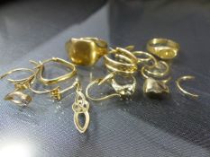 Collection of mostly 9ct Scrap Gold, to include two Gold Signet Rings with the Shank Cut - Total
